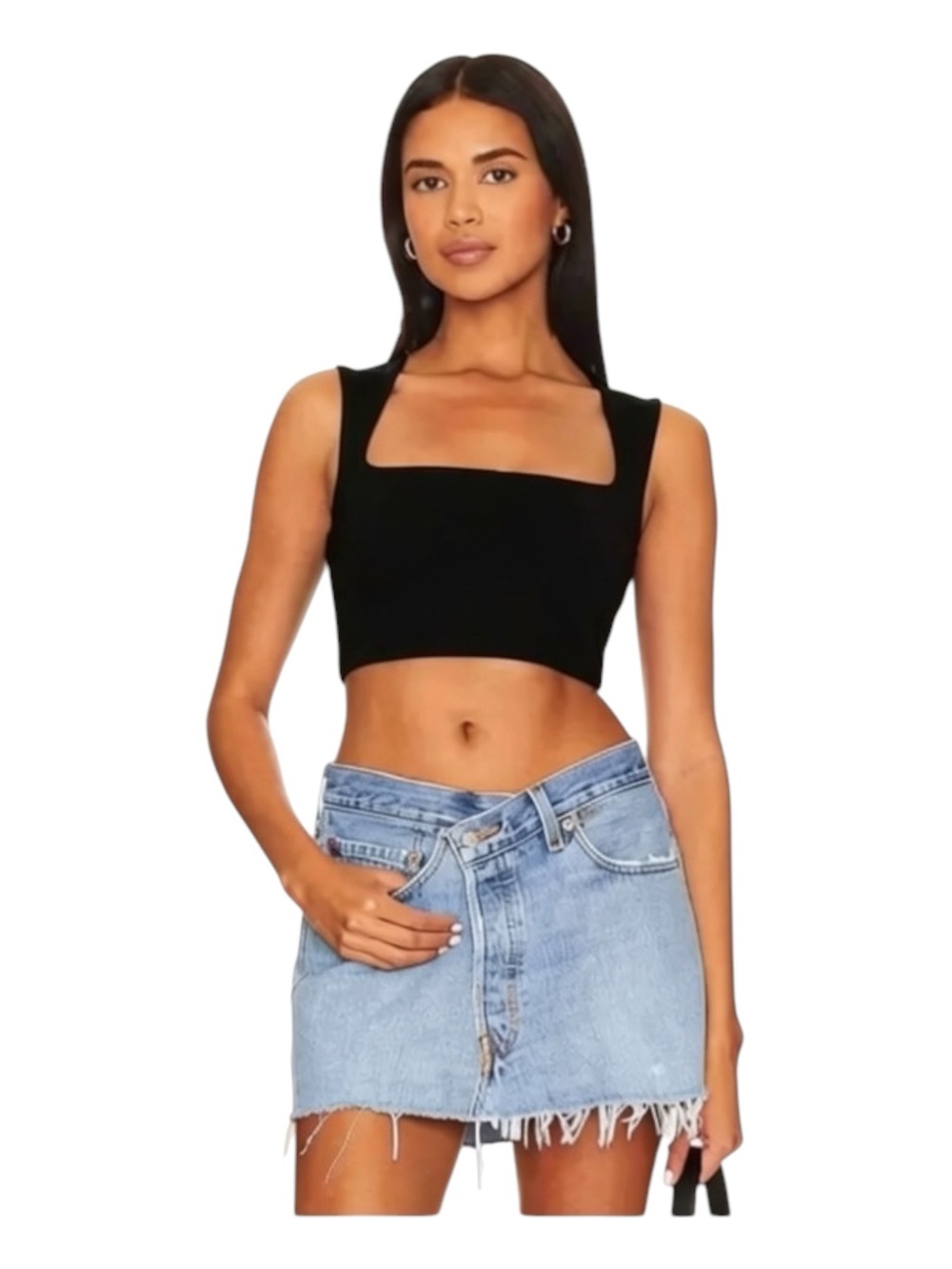Guizio Celestial Stretch Crop Top in Black Size Medium